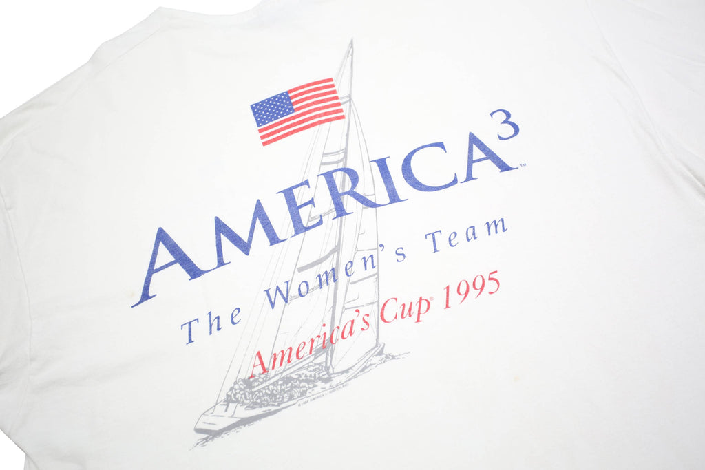 HANES Womens White America3 Graphic T-Shirt XL Short Sleeve Crew Neck Vintage