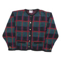 TALLY-HO Womens Green & Red Patterned Button Up Jumper Crew Neck Basic Knit XL