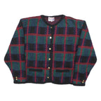TALLY-HO Womens Green & Red Patterned Button Up Jumper Crew Neck Basic Knit XL