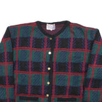 TALLY-HO Womens Green & Red Patterned Button Up Jumper Crew Neck Basic Knit XL