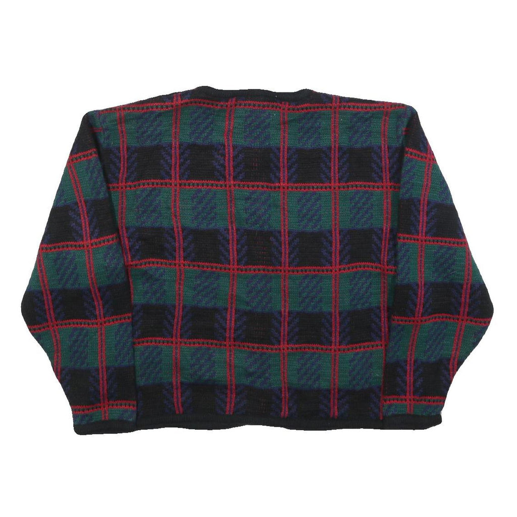 TALLY-HO Womens Green & Red Patterned Button Up Jumper Crew Neck Basic Knit XL