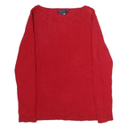 TOMMY HILFIGER Mens Red Patterned Cotton Jumper Crew Neck Basic Knit XL Casual