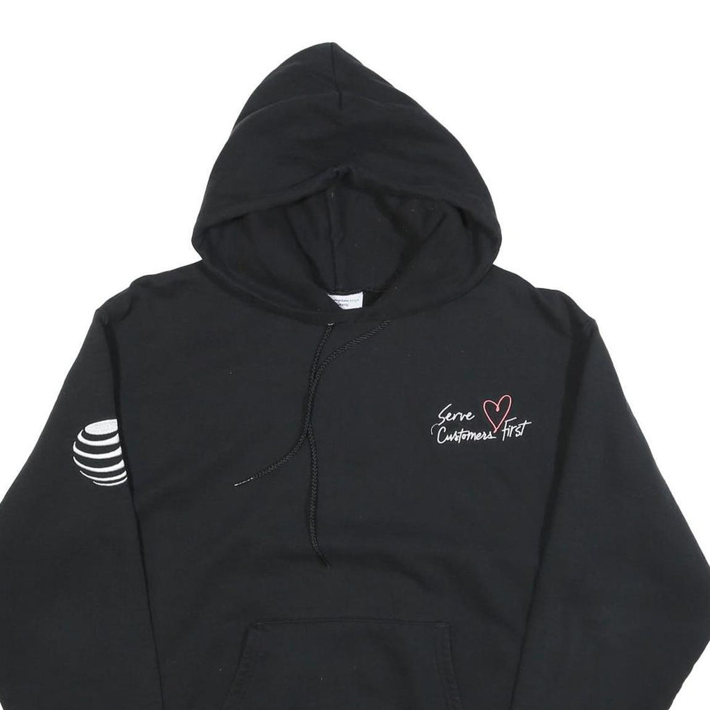 CHAMPION Mens Black Hoodie M Cotton Blend Pullover Serve Customers First Graphic