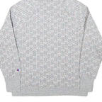 CHAMPION Mens Grey All Over Logo Print Pullover Hoodie M Casual Wear