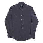 CALVIN KLEIN Mens Black Pinstripe Shirt L Button Closure Long Sleeve Elegant Fit