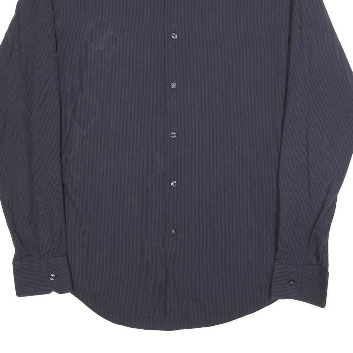 CALVIN KLEIN Mens Black Pinstripe Shirt L Button Closure Long Sleeve Elegant Fit