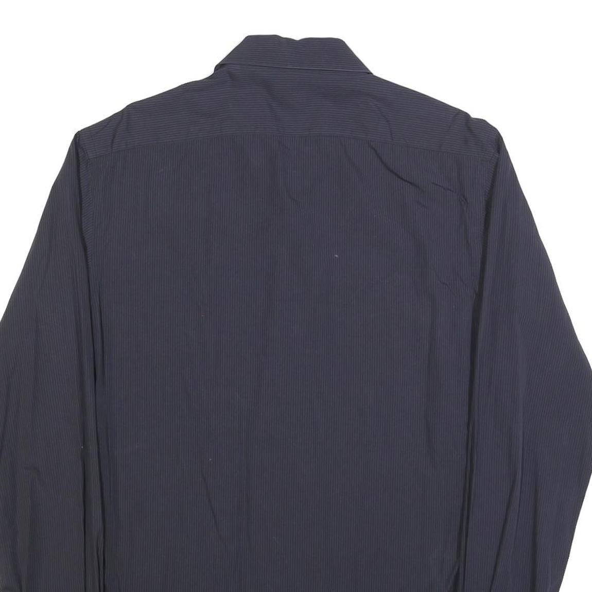 CALVIN KLEIN Mens Black Pinstripe Shirt L Button Closure Long Sleeve Elegant Fit