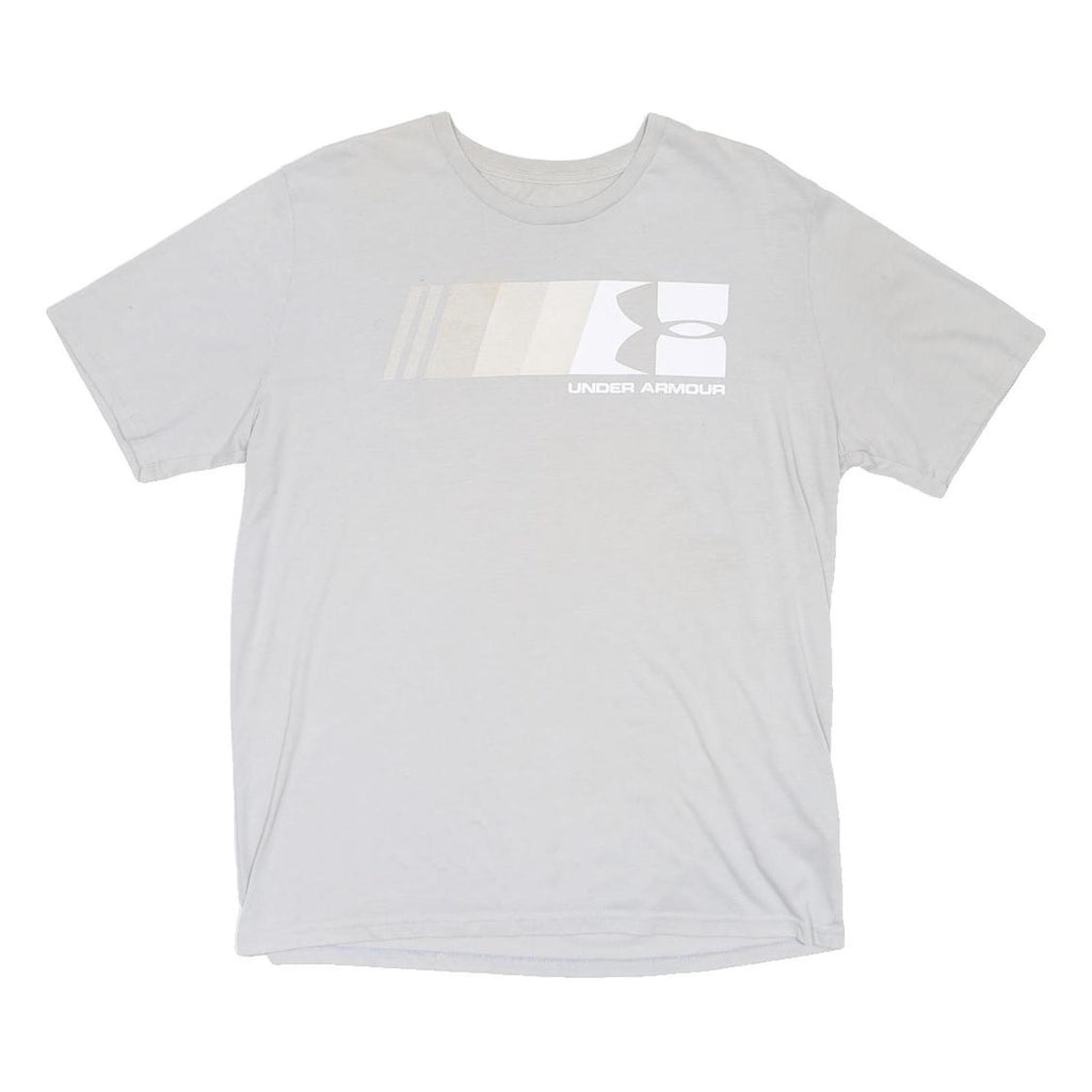 UNDER ARMOUR Mens White & Beige Logo Graphic T-Shirt L Short Sleeve Crew Neck
