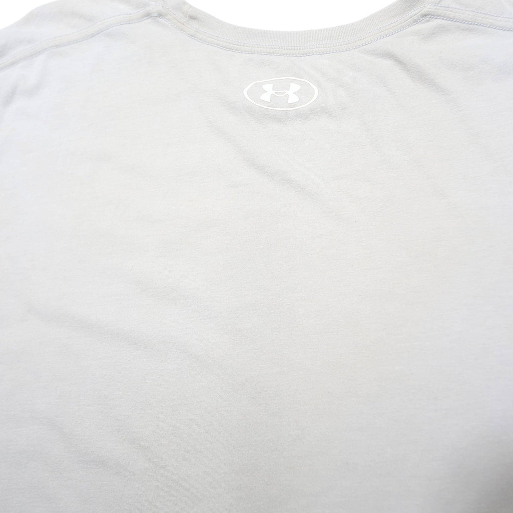 UNDER ARMOUR Mens White & Beige Logo Graphic T-Shirt L Short Sleeve Crew Neck
