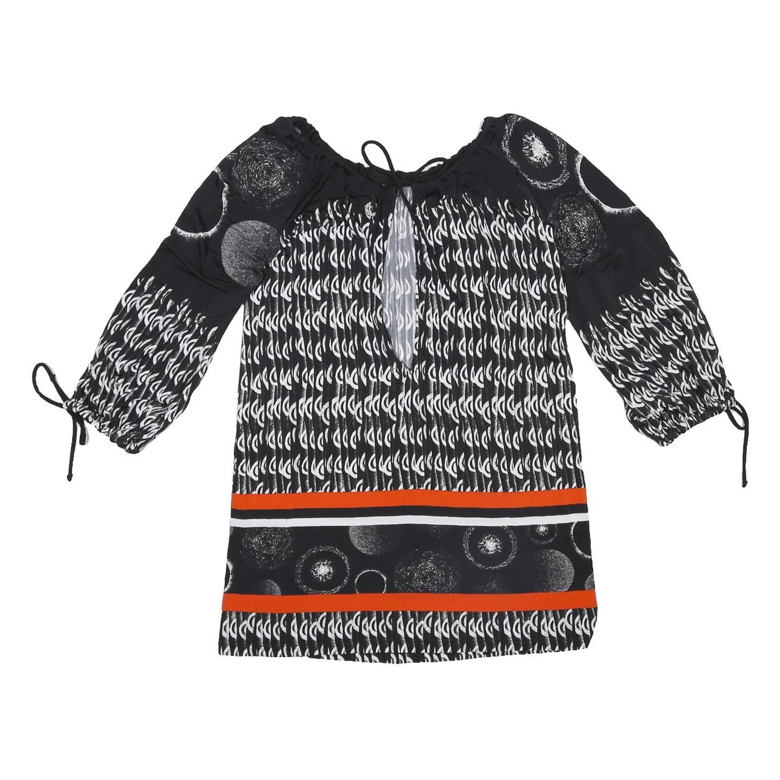 SAVE THE QUEEN Womens Black Printed Blouse 3/4 Sleeve Round Neck M Stylish