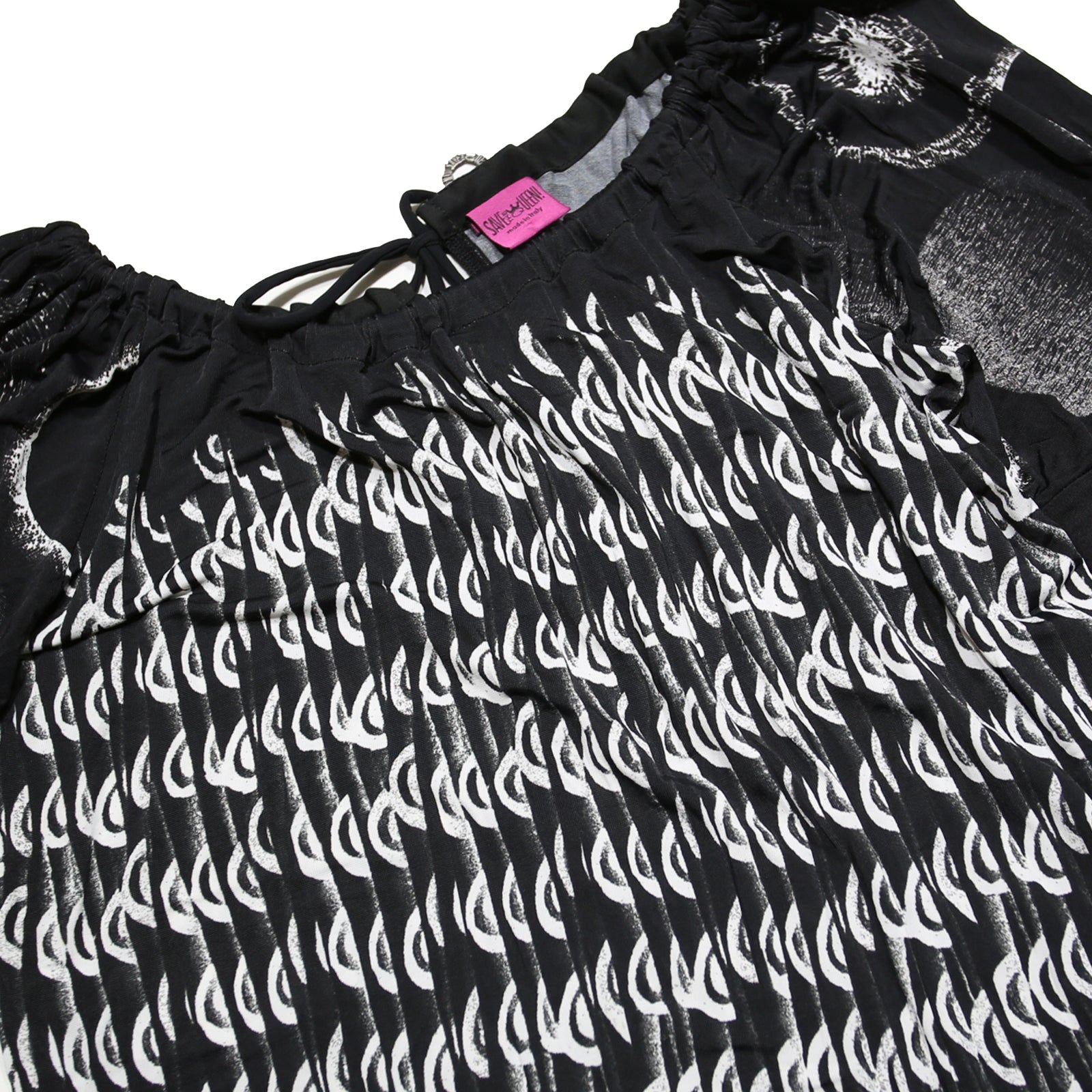 SAVE THE QUEEN Womens Black Printed Blouse 3/4 Sleeve Round Neck M Stylish