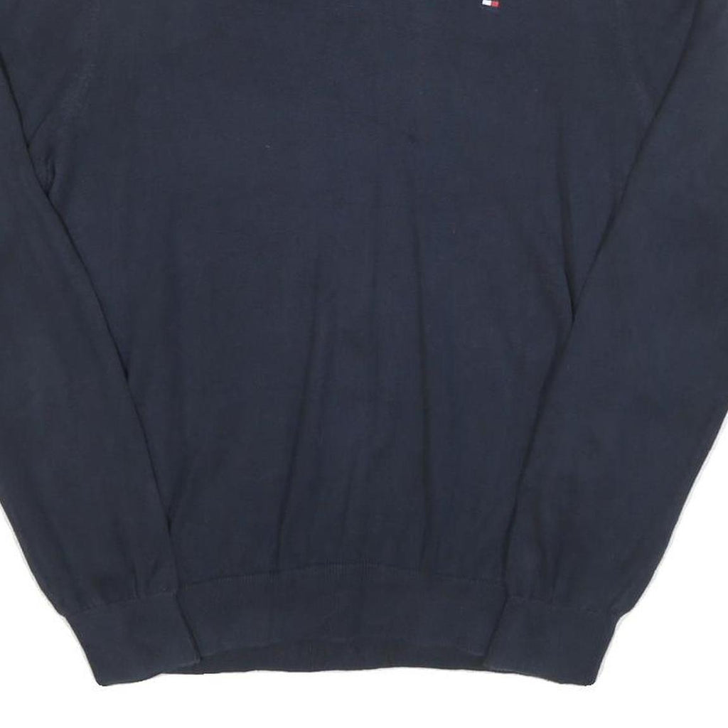 TOMMY HILFIGER Mens Navy Plain Pullover V-Neck Basic Knit M Cotton Blend Jumper