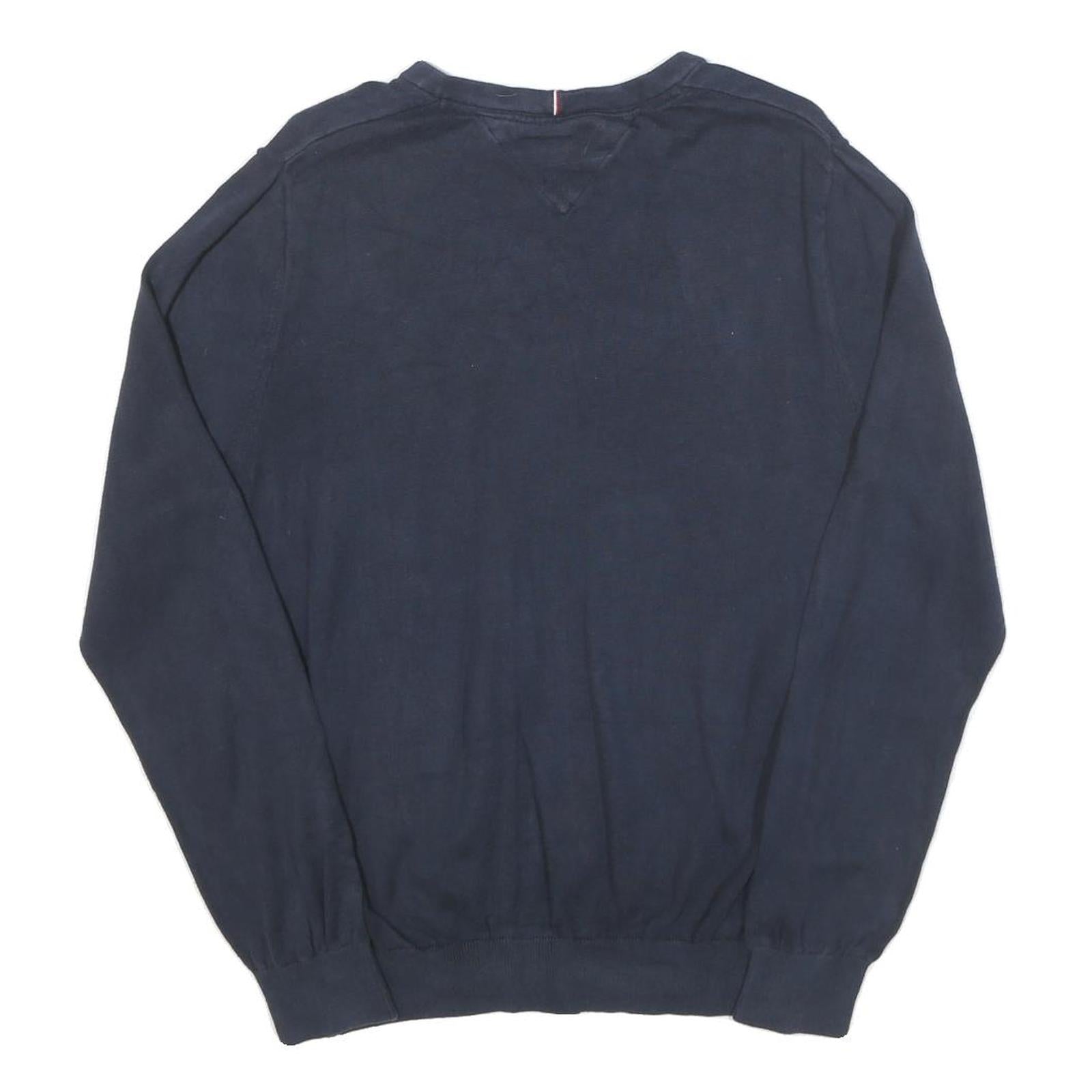 TOMMY HILFIGER Mens Navy Plain Pullover V-Neck Basic Knit M Cotton Blend Jumper