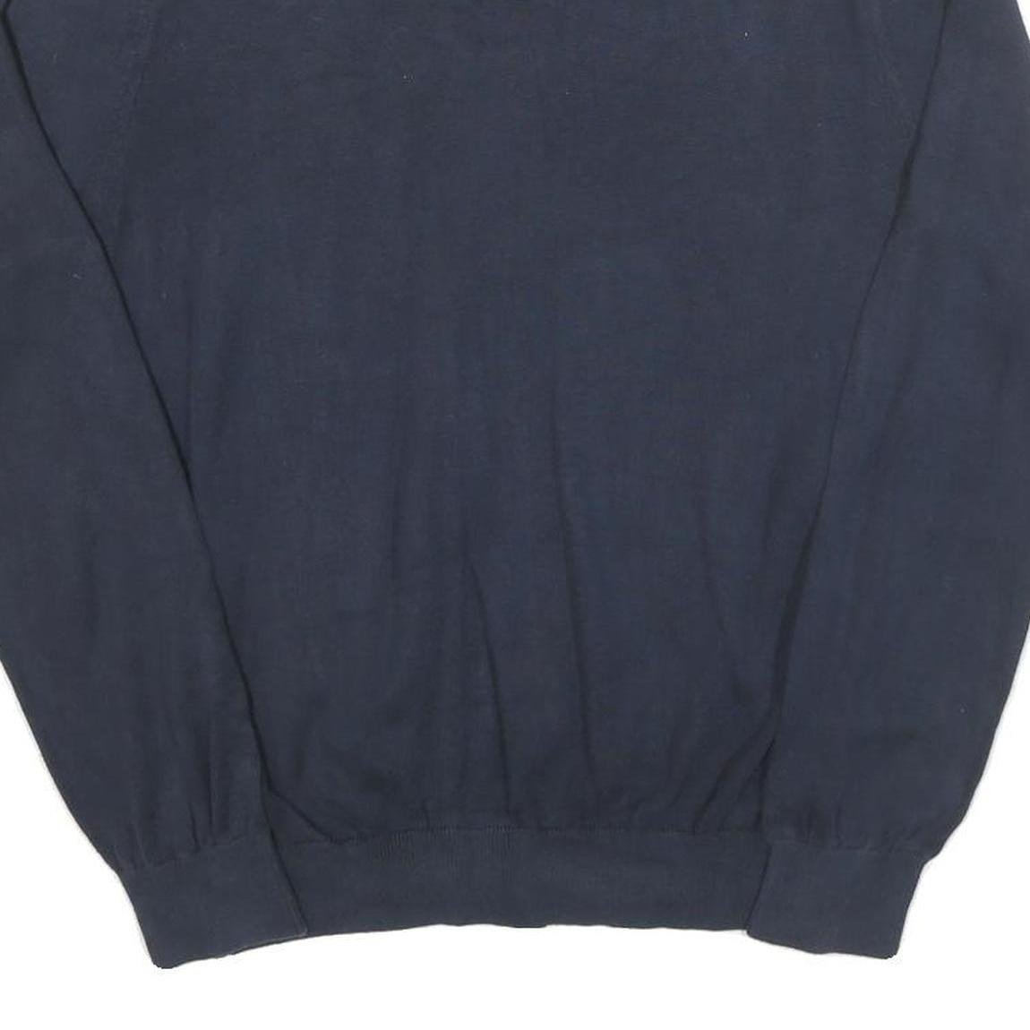 TOMMY HILFIGER Mens Navy Plain Pullover V-Neck Basic Knit M Cotton Blend Jumper