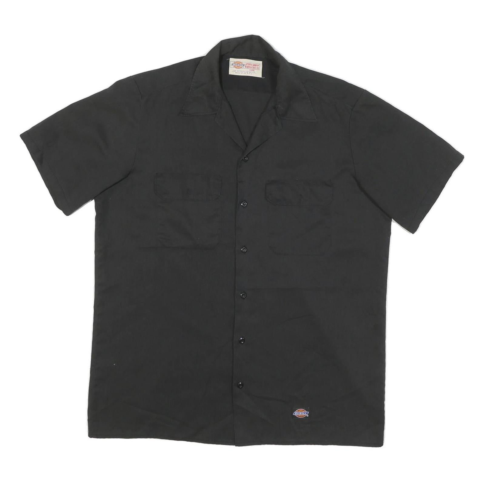 DICKIES Mens Black Work Shirt L Cotton Blend Short Sleeve Button-Up