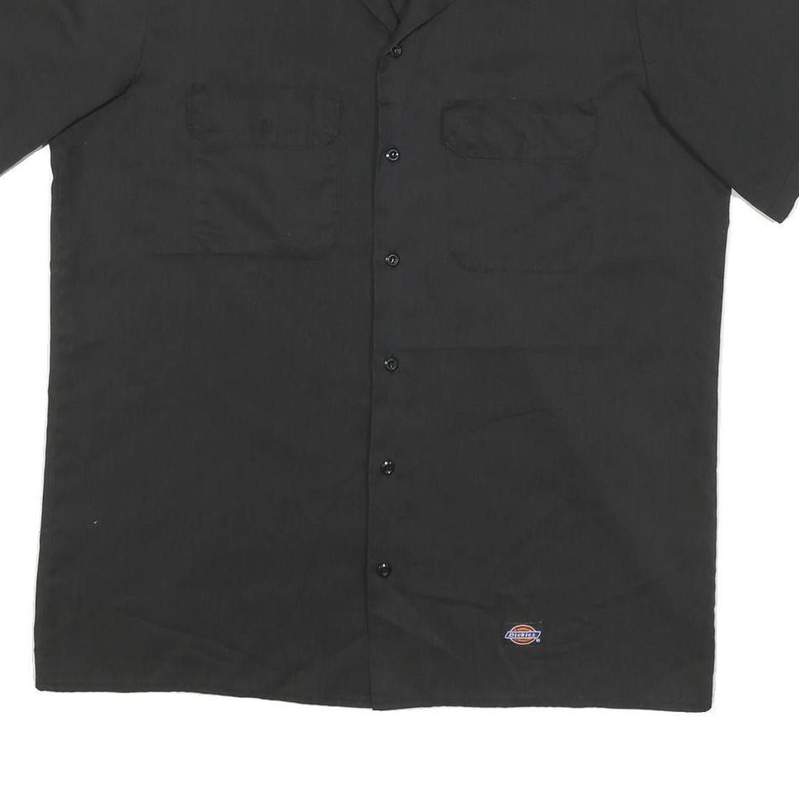 DICKIES Mens Black Work Shirt L Cotton Blend Short Sleeve Button-Up