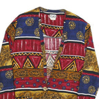 CLIO Womens Blue & Red Printed Button Shirt M Rayon Long Sleeve V-Neck