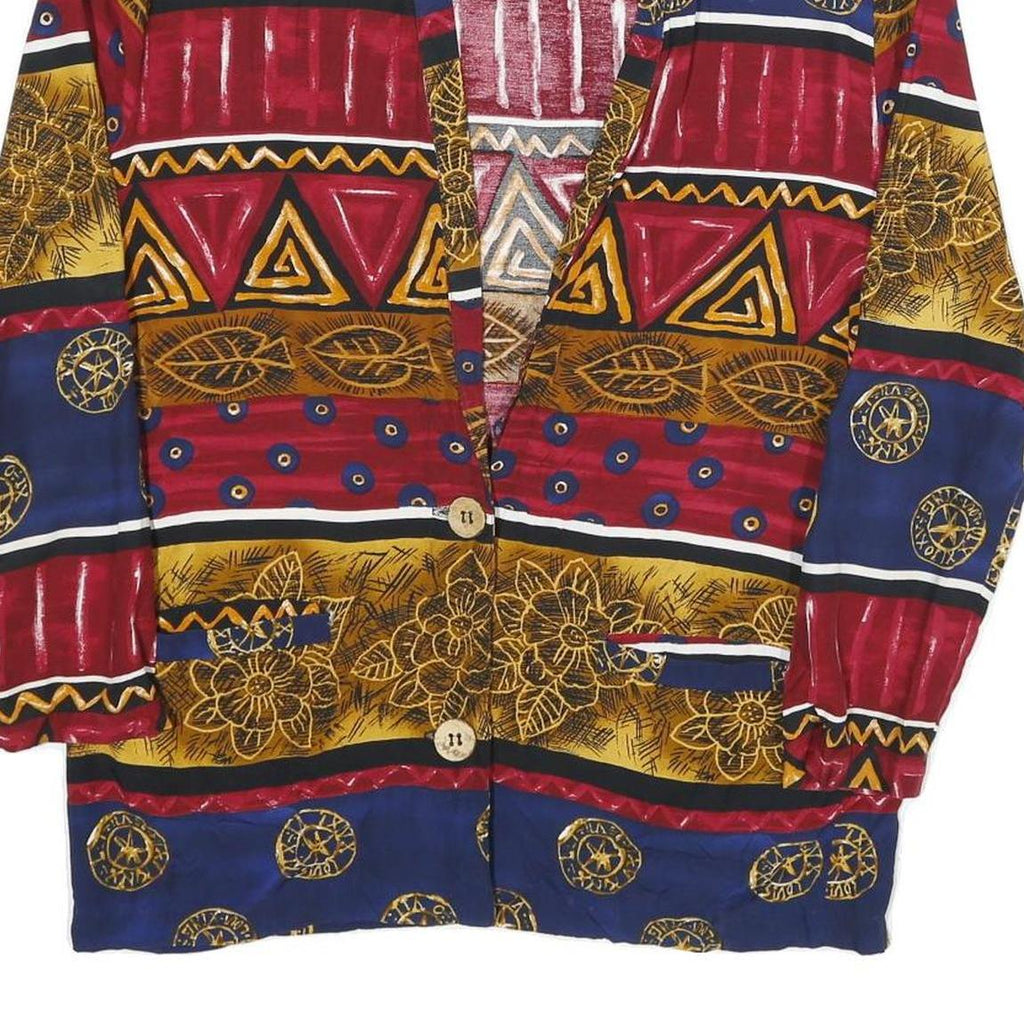 CLIO Womens Blue & Red Printed Button Shirt M Rayon Long Sleeve V-Neck