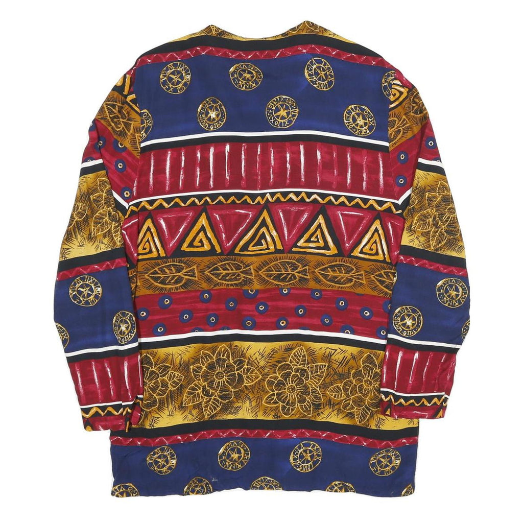 CLIO Womens Blue & Red Printed Button Shirt M Rayon Long Sleeve V-Neck