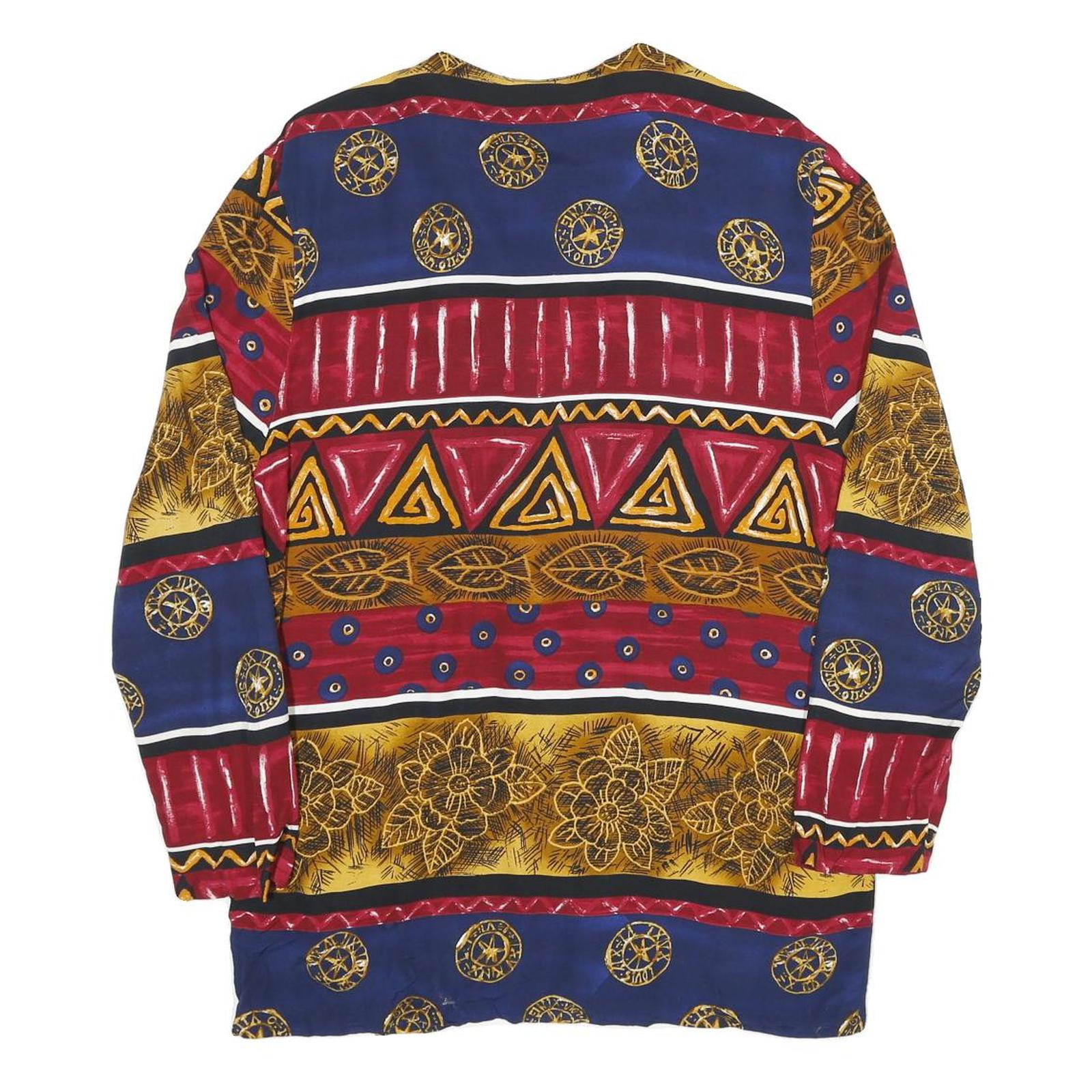 CLIO Womens Blue & Red Printed Button Shirt M Rayon Long Sleeve V-Neck