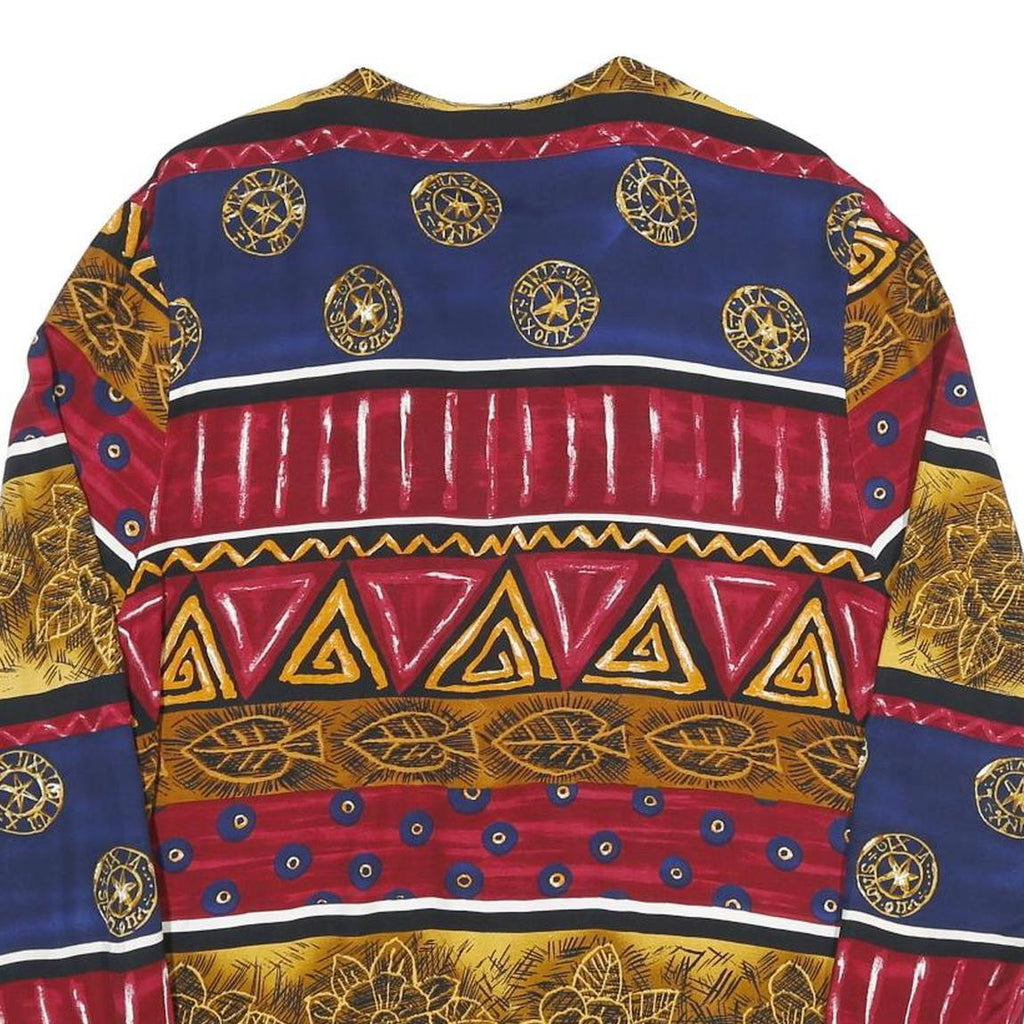 CLIO Womens Blue & Red Printed Button Shirt M Rayon Long Sleeve V-Neck