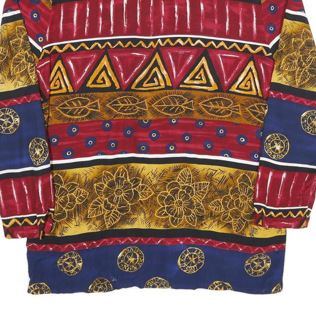 CLIO Womens Blue & Red Printed Button Shirt M Rayon Long Sleeve V-Neck