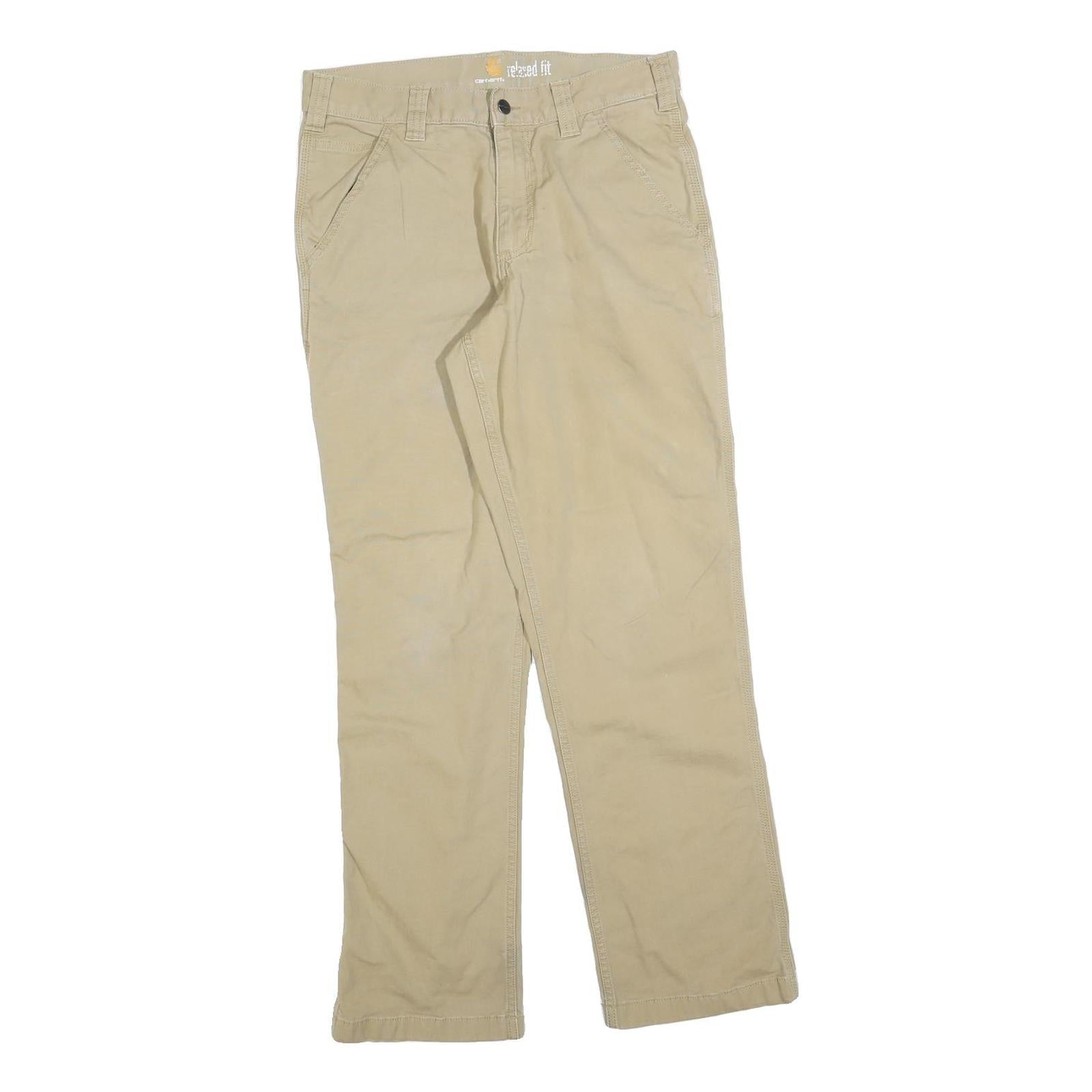 CARHARTT Mens Cotton Blend Beige Relaxed Straight Trousers W31 L32 Workwear
