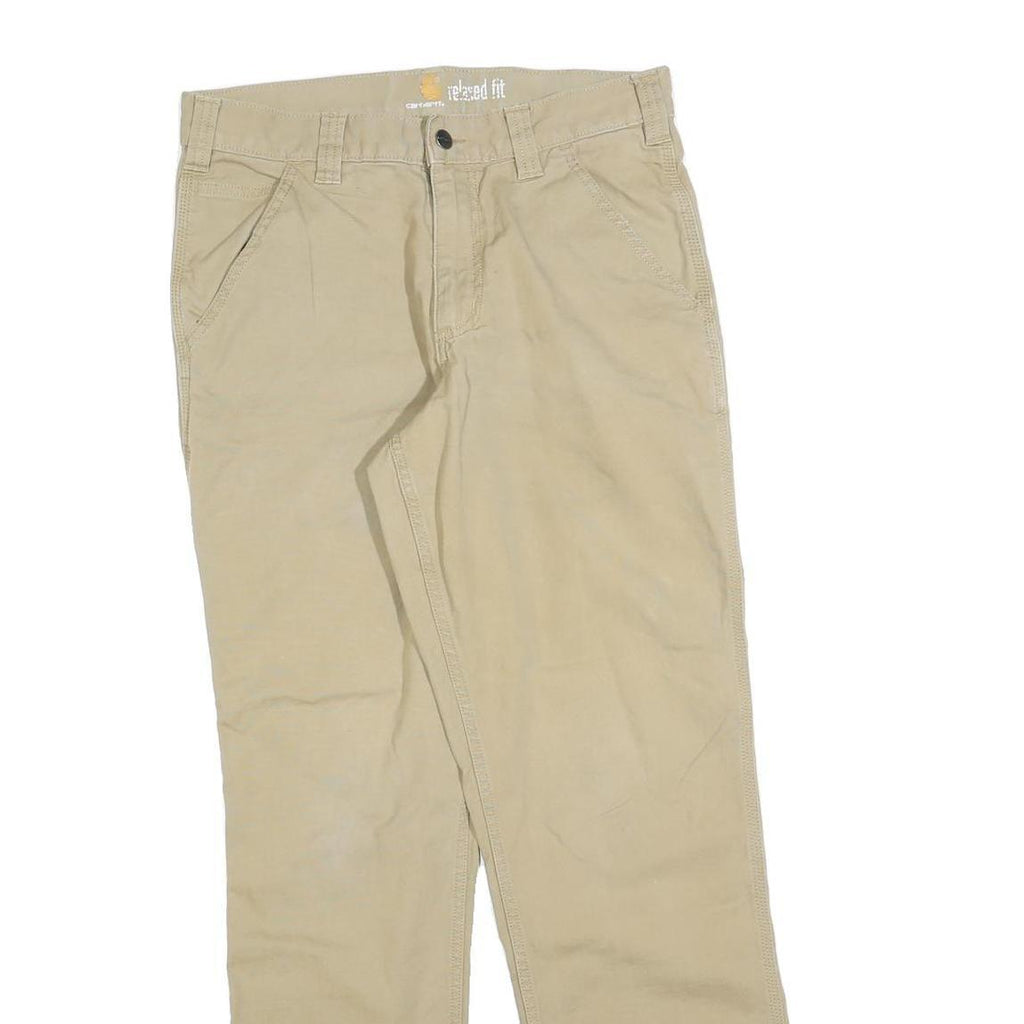 CARHARTT Mens Cotton Blend Beige Relaxed Straight Trousers W31 L32 Workwear