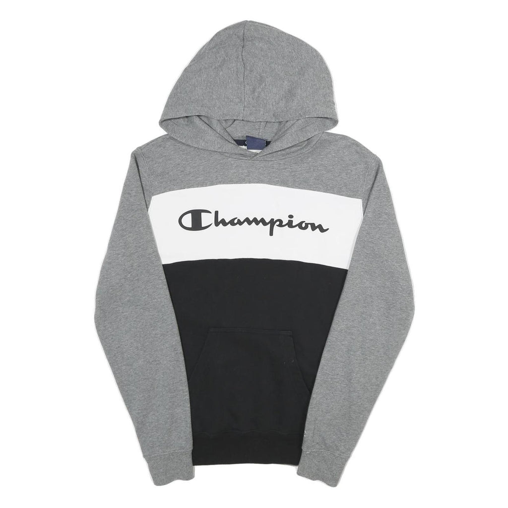 CHAMPION Mens Grey & Black Colourblock Hoodie S Cotton Blend Pullover Casual