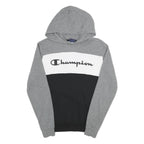CHAMPION Mens Grey & Black Colourblock Hoodie S Cotton Blend Pullover Casual