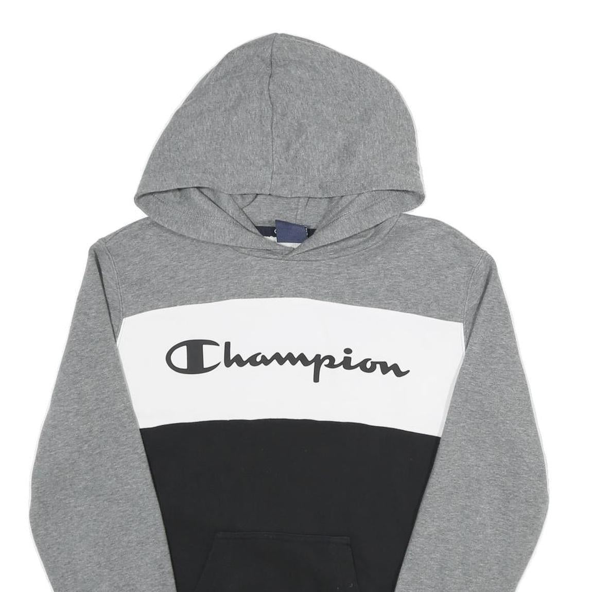 CHAMPION Mens Grey & Black Colourblock Hoodie S Cotton Blend Pullover Casual