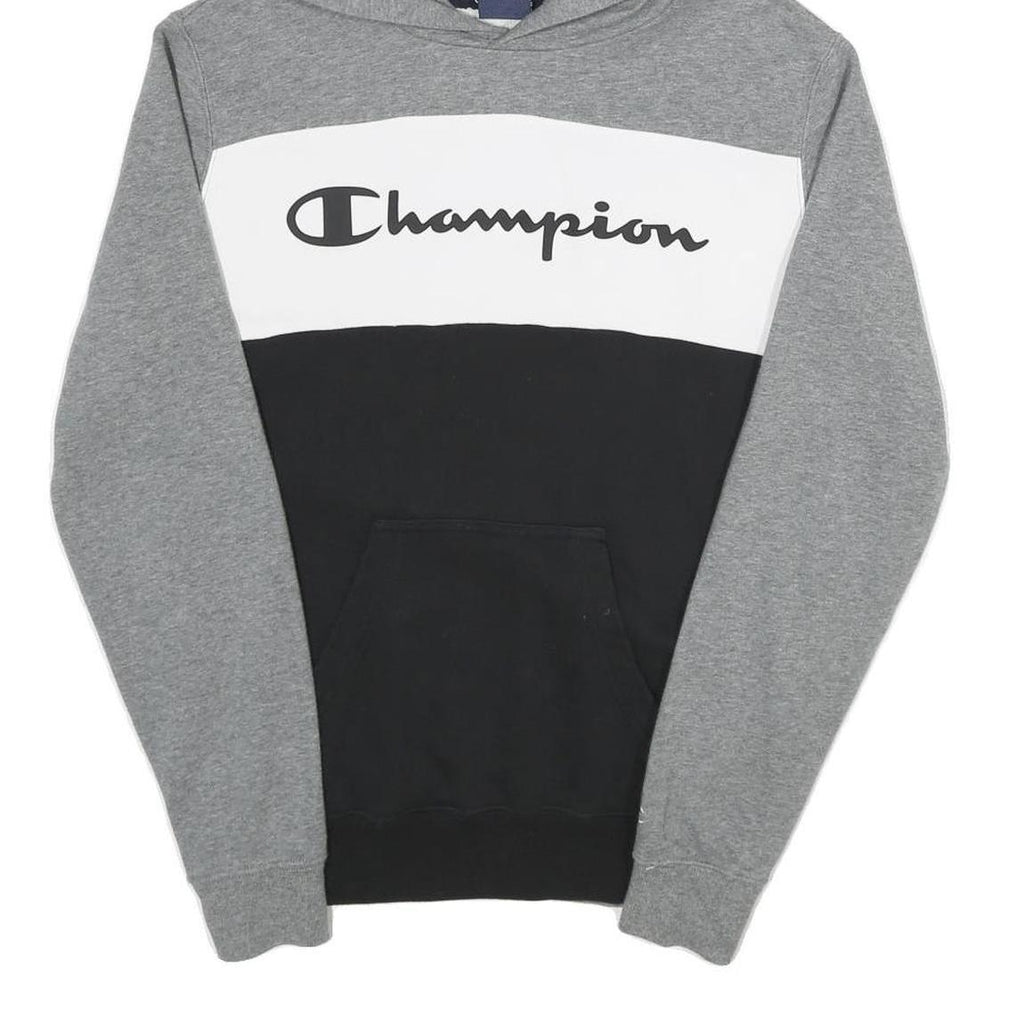 CHAMPION Mens Grey & Black Colourblock Hoodie S Cotton Blend Pullover Casual
