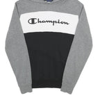 CHAMPION Mens Grey & Black Colourblock Hoodie S Cotton Blend Pullover Casual