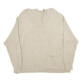 PLEASE Womens Beige Plain V-Neck Basic Knit Jumper Size UK 16 Wool Blend Pocket