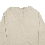PLEASE Womens Beige Plain V-Neck Basic Knit Jumper Size UK 16 Wool Blend Pocket