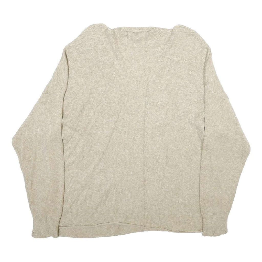 PLEASE Womens Beige Plain V-Neck Basic Knit Jumper Size UK 16 Wool Blend Pocket