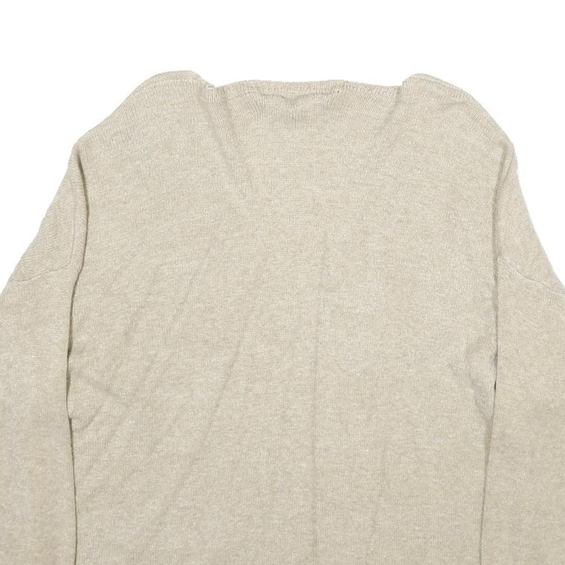 PLEASE Womens Beige Plain V-Neck Basic Knit Jumper Size UK 16 Wool Blend Pocket