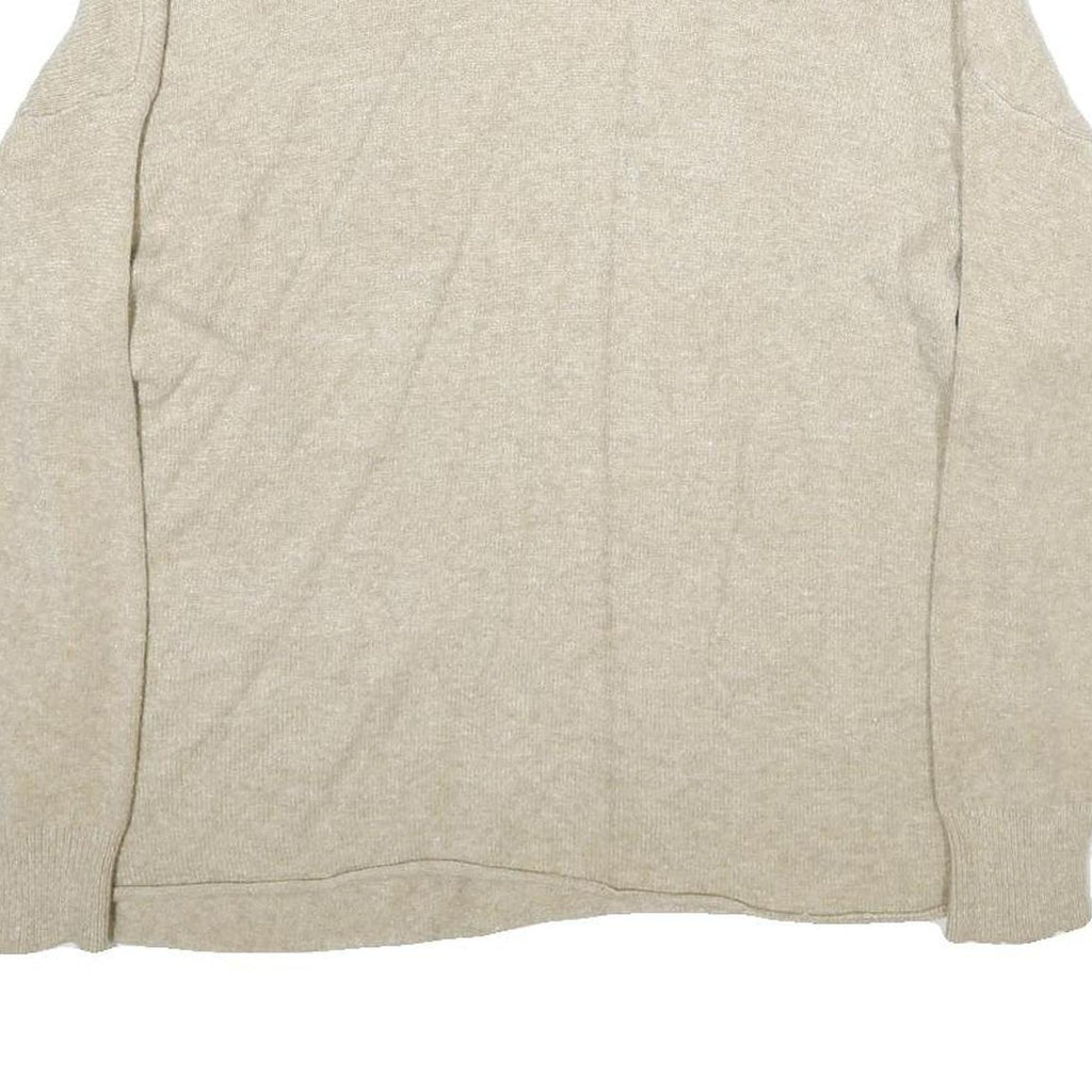 PLEASE Womens Beige Plain V-Neck Basic Knit Jumper Size UK 16 Wool Blend Pocket