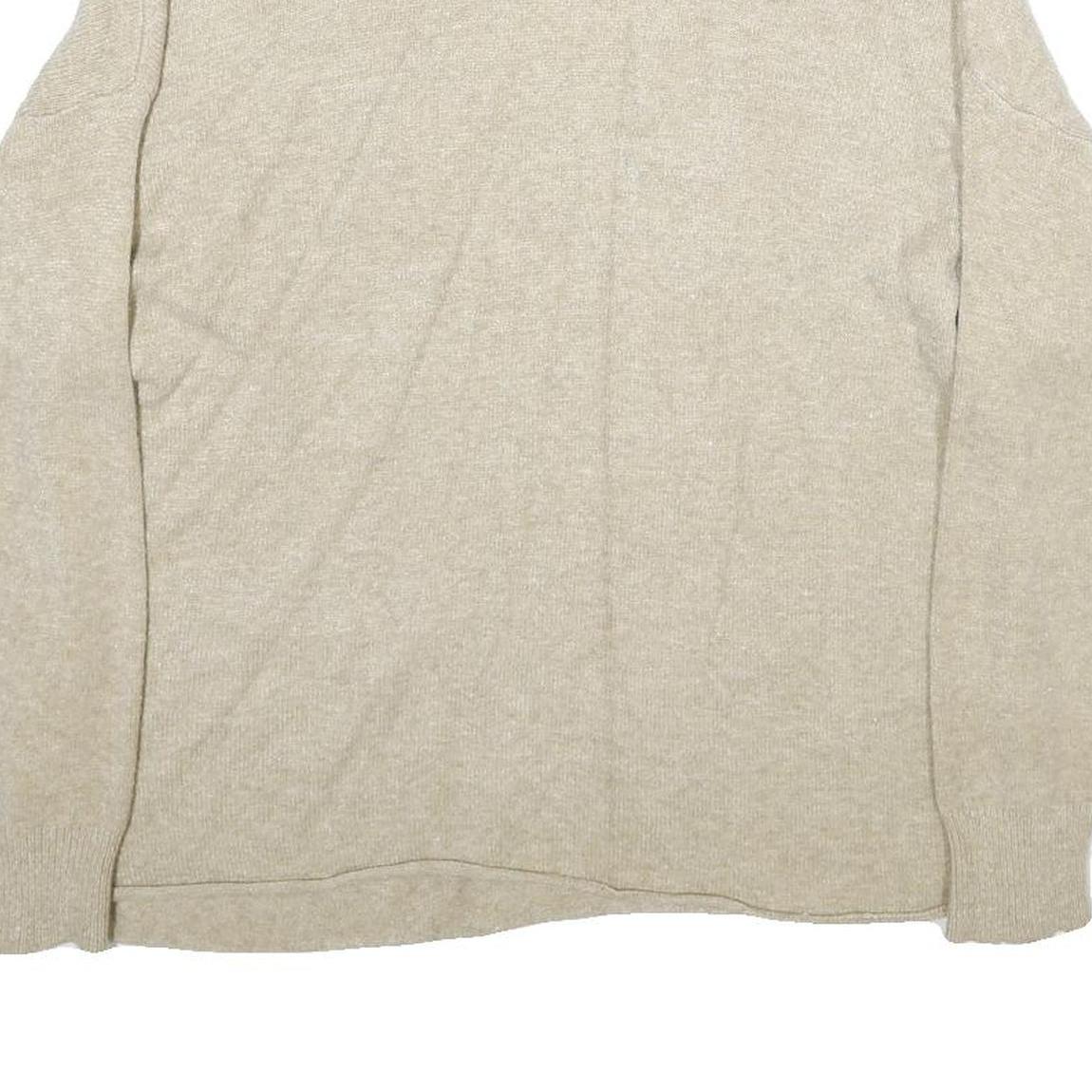 PLEASE Womens Beige Plain V-Neck Basic Knit Jumper Size UK 16 Wool Blend Pocket