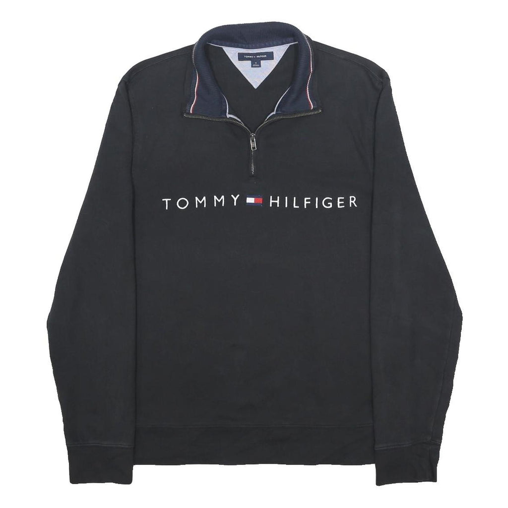 TOMMY HILFIGER Mens Black Half Zip Sweatshirt M Cotton Blend Casual Pullover