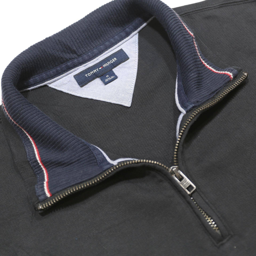 TOMMY HILFIGER Mens Black Half Zip Sweatshirt M Cotton Blend Casual Pullover