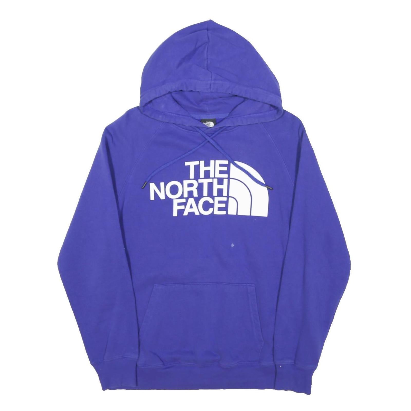 THE NORTH FACE Womens Blue Hoodie M Cotton Blend Logo Print Pullover