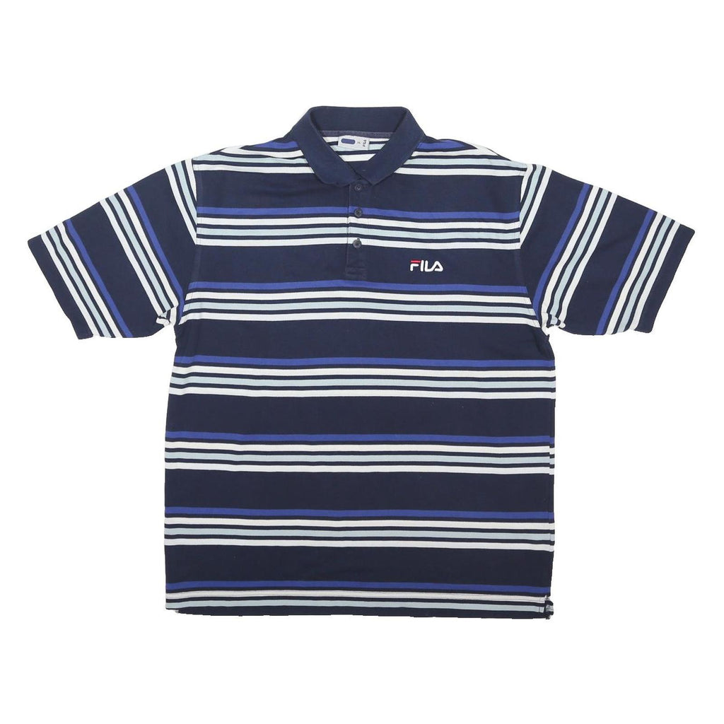 FILA Mens Blue & White Striped Polo Shirt XL Polyester Blend Casual Wear