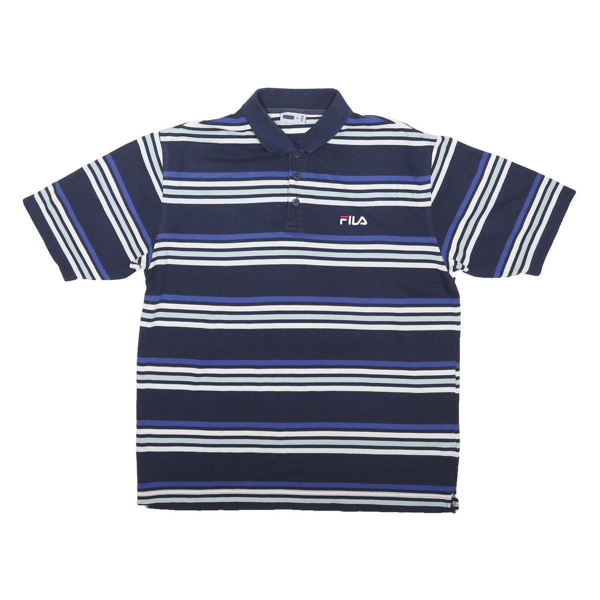 FILA Mens Blue & White Striped Polo Shirt XL Polyester Blend Casual Wear