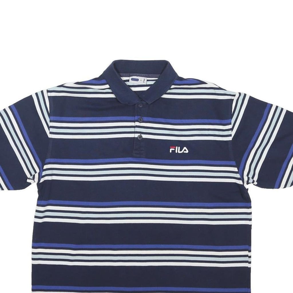 FILA Mens Blue & White Striped Polo Shirt XL Polyester Blend Casual Wear