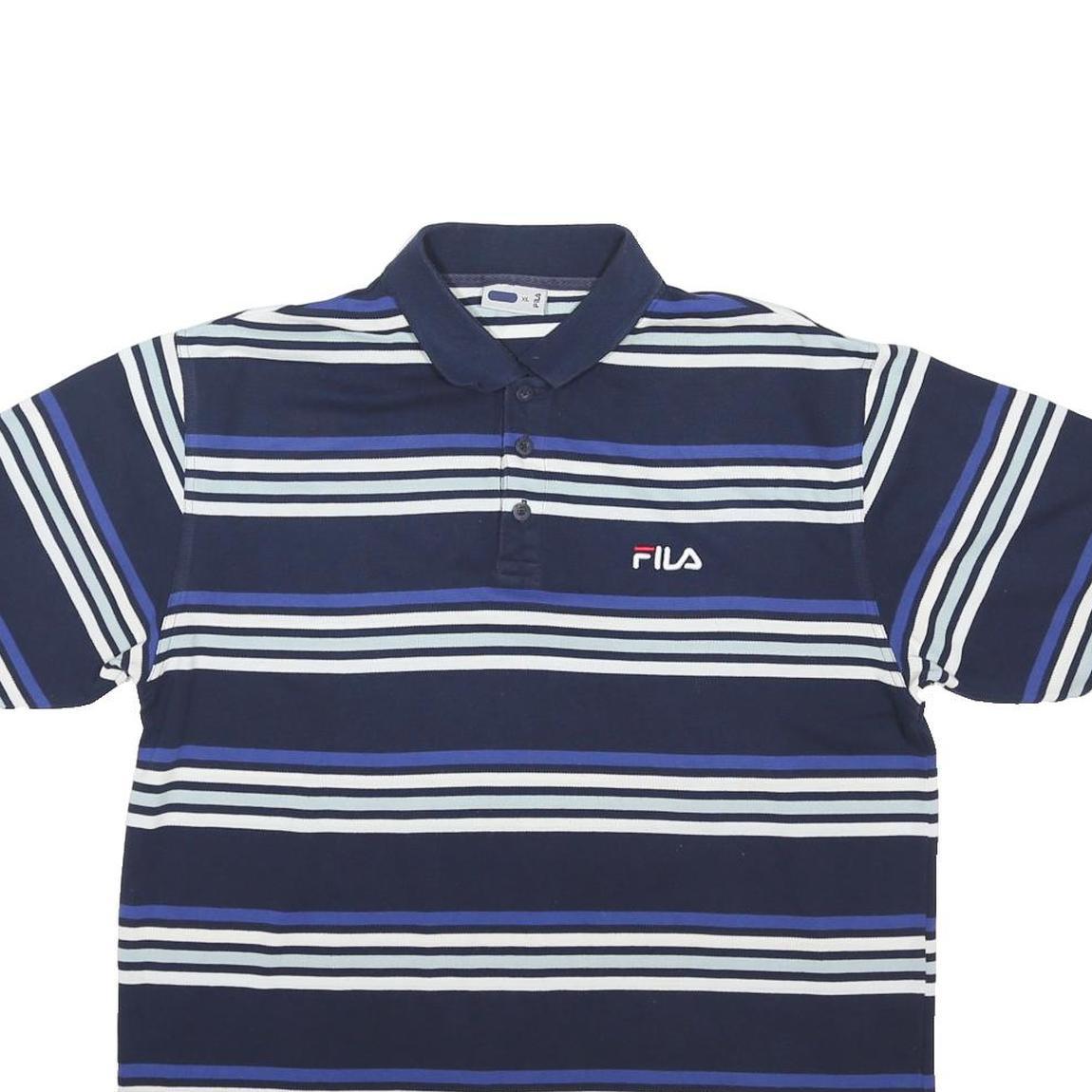 FILA Mens Blue & White Striped Polo Shirt XL Polyester Blend Casual Wear