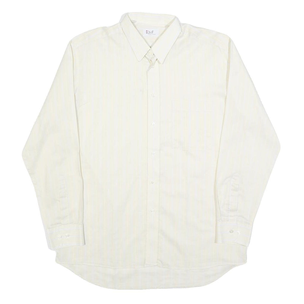 KUF Mens White & Cream Striped Classic Cotton Blend Shirt L Formal Long Sleeve