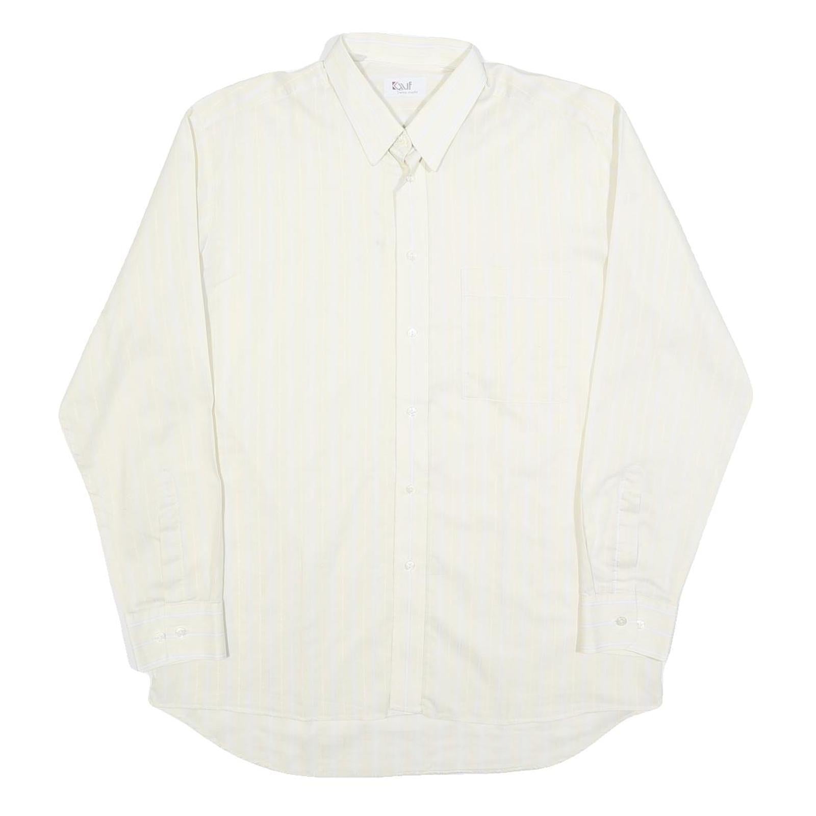 KUF Mens White & Cream Striped Classic Cotton Blend Shirt L Formal Long Sleeve