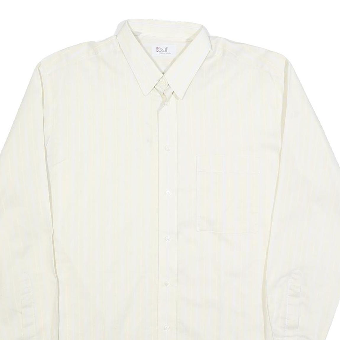 KUF Mens White & Cream Striped Classic Cotton Blend Shirt L Formal Long Sleeve