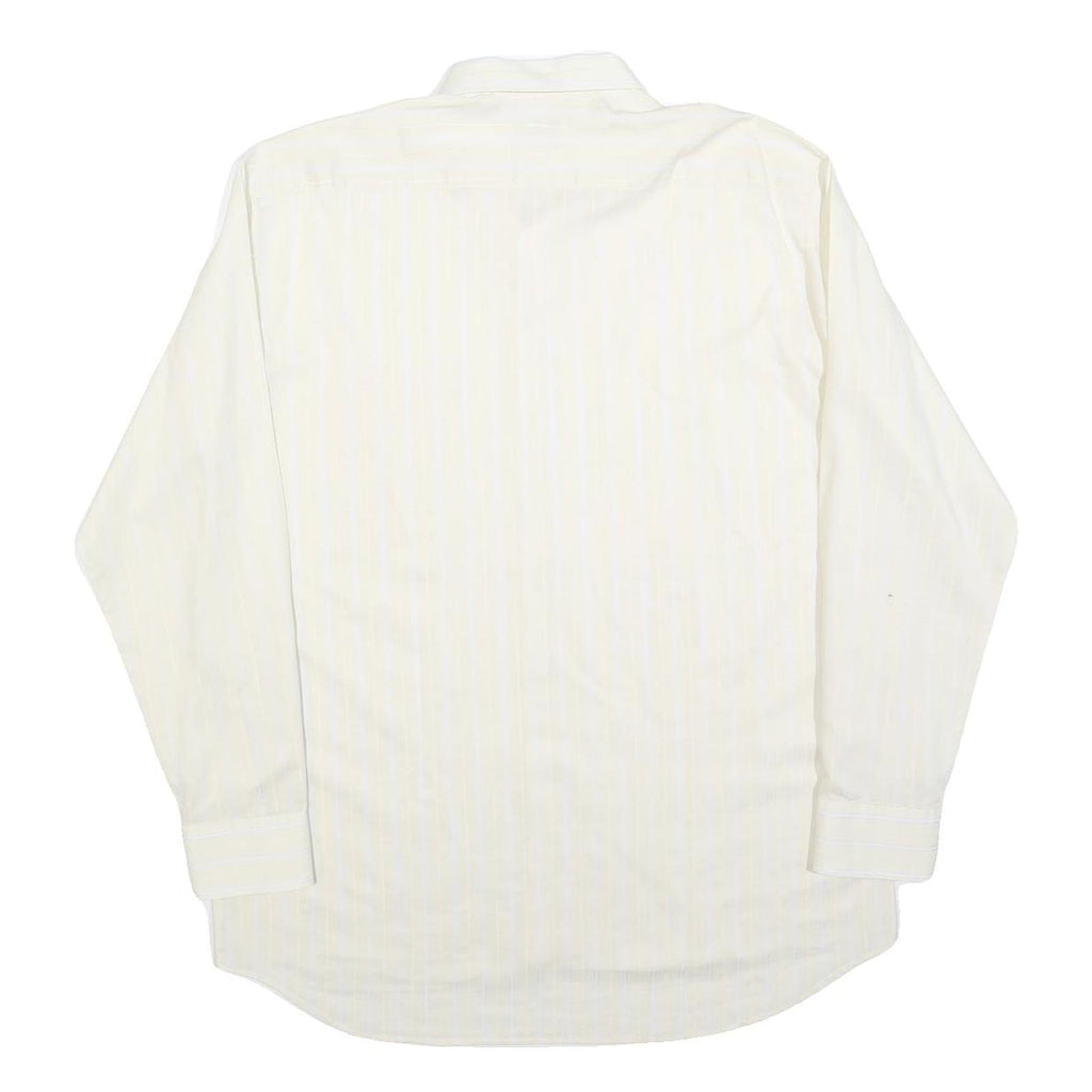KUF Mens White & Cream Striped Classic Cotton Blend Shirt L Formal Long Sleeve